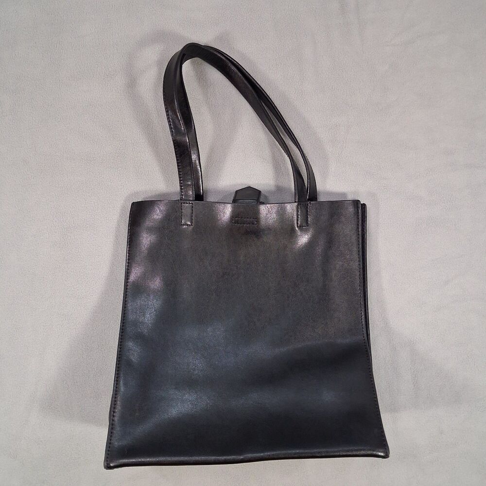 Banana Republic Black Structured Leather Tote Bag Purse